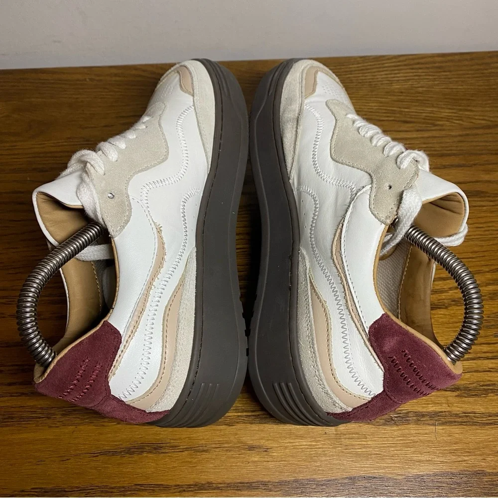 ALOHAS White, Beige & Burgundy Leather Sneakers
